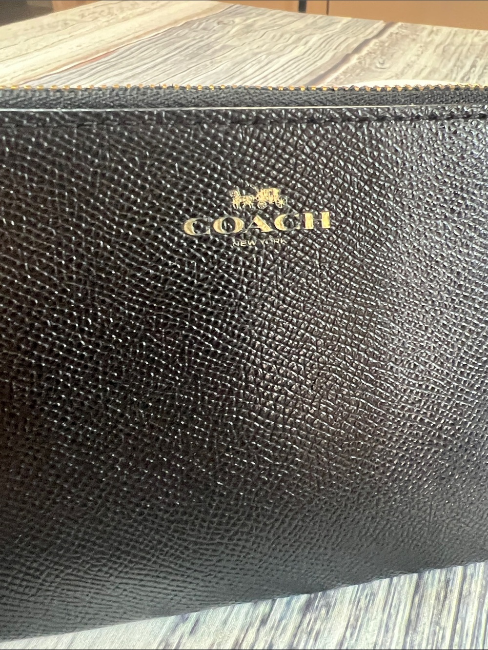 Coach Black Pebbled Leather Zip Pouch with Gold Logo - Picture 5 of 11